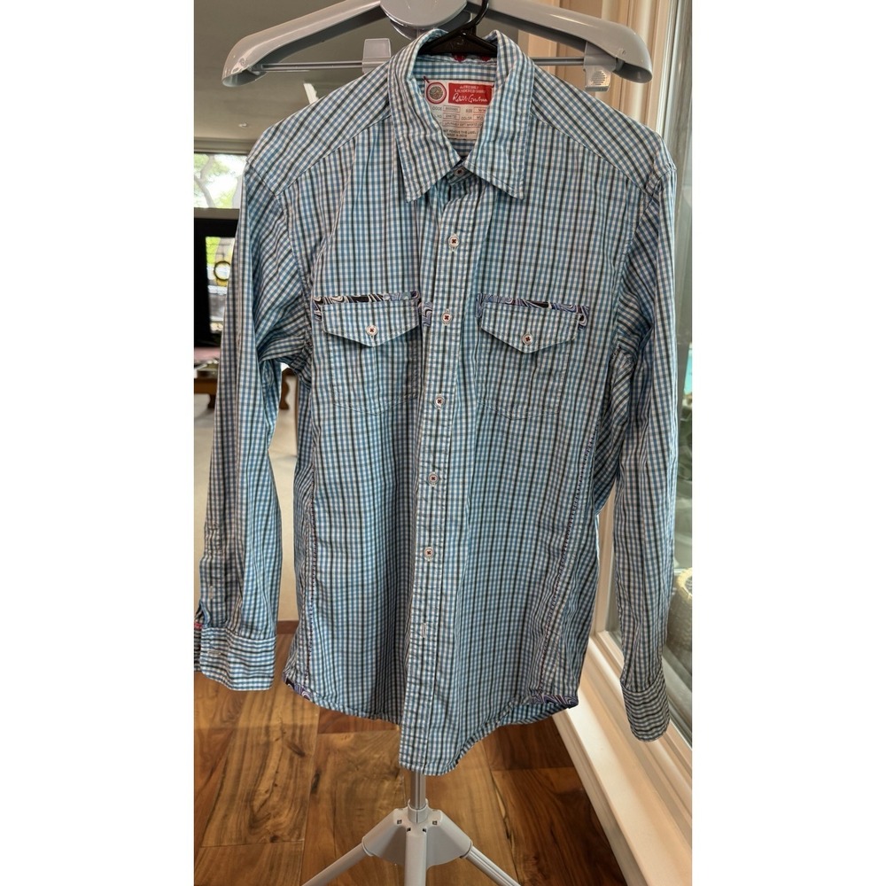 Robert Graham Plaid Blue Long Sleeve Button Down Shirt SZ Med